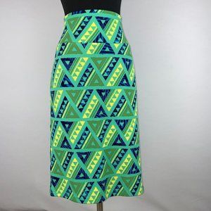 LuLaRoe Cassie L Green Yellow Blue Geometric Pattern Pencil Skirt NWT
